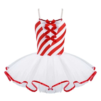 Рождественское Балетное платье-пачка для девочек, без рукавов, Сетчатое платье для танцев в полоску, Косплей, Карнавальный костюм для вечеринки