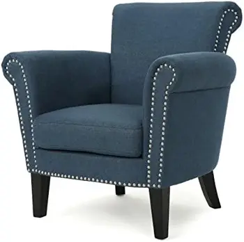 Клубный стул из винтажной ткани с заклепками, темно-синий/темно-коричневый 31D x 29,5W x 31,5H in