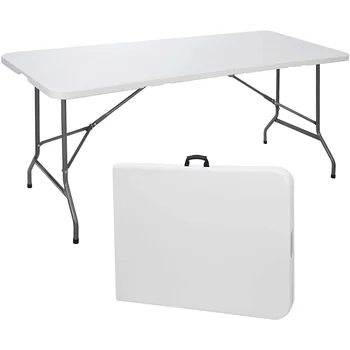 Складной стол SKONYON 6 футов, раскладывающийся пополам, Портативный пластиковый Обеденный походный стол для пикника, белый складной стол для кемпинга