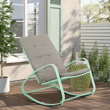Уличное кресло-качалка, 1 шт., Металлическое кресло-качалка с подушкой для наружного Внутреннего балкона, зеленый