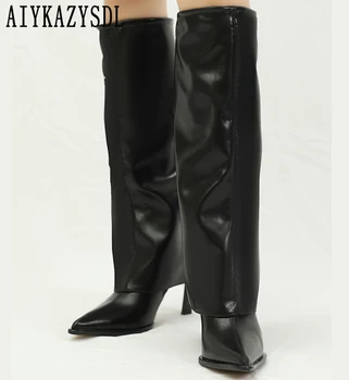 AIYKAZYSDL / Женские сапоги до колена; Женские модные Ботильоны из искусственной кожи для Шитья; Женская обувь на среднем каблуке-шпильке 7 см; Белые слипоны