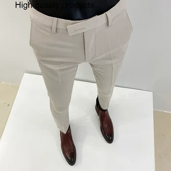 2023 Мужские повседневные деловые брюки в Британском стиле, приталенный крой, Классические официальные офисные брюки для мужчин, свадебные брюки для вечеринок