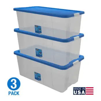 Набор из 3 прозрачных пластиковых контейнеров для хранения с защелкой, вместимостью 160 литров, надежных и просторных контейнеров для хранения