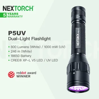 Двойной светодиодный фонарик Nextorch P5UV с белым светом и ультрафиолетовым излучением 365 нм, перезаряжаемый через USB, с возможностью поворота на 360 ° от аккумулятора 18650, EDC