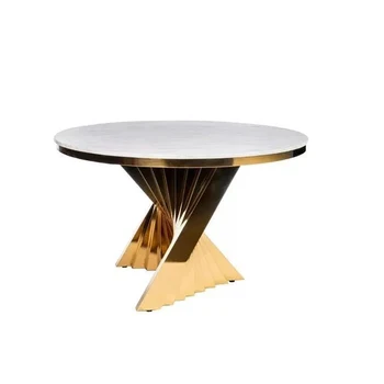 Обеденный стол с Z-образной столешницей из золотой нержавеющей стали