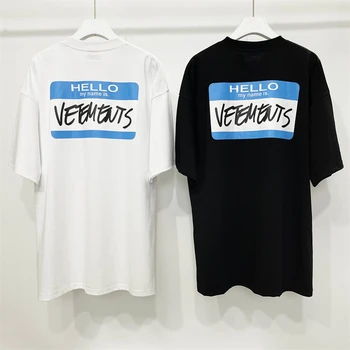 Высококачественная футболка Hello My Name Is Vetements Для мужчин и женщин 1: 1, Высококачественная Негабаритная Синяя футболка с принтом, Топы, футболка VTM gym