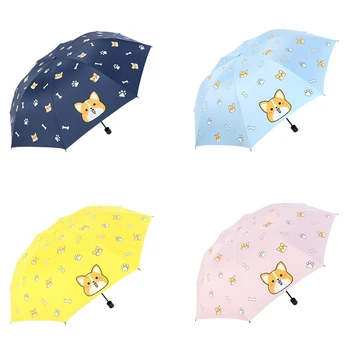 ABHU Модный Мультяшный Зонт с милой Собакой Корги Для Женщин, УФ-Непромокаемый Зонт, Зонт от Дождя, Ручные Складные Зонты