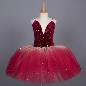 Красное Цветное платье для девочек, Детский костюм, Балетное платье, юбка-пачка с регулируемыми бретелями, платье Балерины, Трико