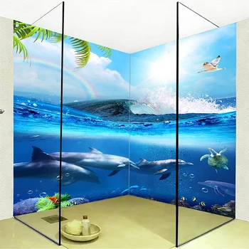 Изготовленные на заказ самоклеящиеся обои для ванной комнаты, 3D Дельфин, подводный мир, Фон, Декор стен, ПВХ, водонепроницаемые виниловые 3D наклейки
