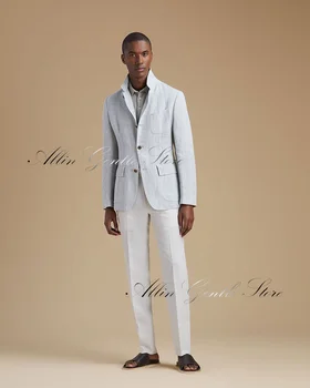 Обычный приталенный блейзер, куртка с брюками, 2 предмета, Деловые мужские костюмы для свадебной вечеринки, платье