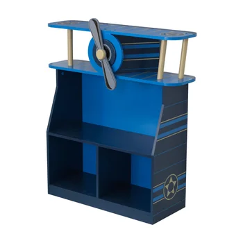 Деревянный книжный шкаф для самолета с 3 полками, синий