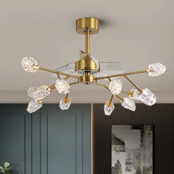 Скандинавский светильник роскошный невидимый потолочный вентилятор лампа для гостиной хрустальная лампа индивидуальность элегантный ресторан люстра для спальни