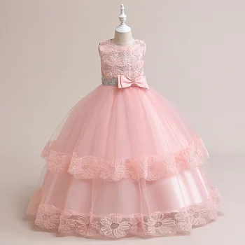 Летнее розовое праздничное платье для девочек Роскошное свадебное детское бальное платье ручной работы с цветами и пайетками для подростков от 4 до 14 лет