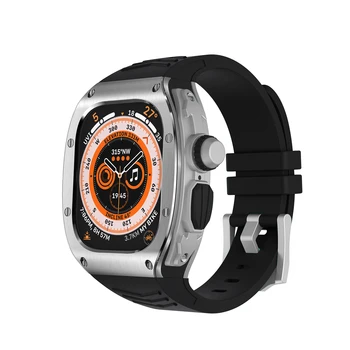 Роскошный комплект модификации для Apple Watch Ремешок 49 мм из нержавеющей стали, металлический корпус, резиновый браслет, комплект модов для iWatch Series 8 Ultra