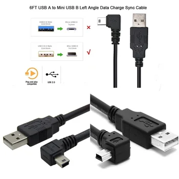 Mini USB B Type 5pin Штекерный Левый Правый кабель для передачи данных под углом 90 градусов к USB 2.0 Штекерному Кабелю