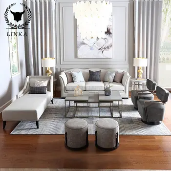 Американский роскошный диван из массива дерева, современная простая ткань, диван Гуйфэй, чайный столик, комбинированная мебель для гостиной