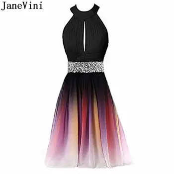 JaneVini, Градиентные Выпускные платья для женщин 2023, Сексуальные шифоновые Короткие платья для выпускного 8-го класса с открытой спиной, расшитые бисером