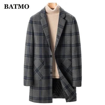BATMO 2022, новое поступление, зимний шерстяной тренч в клетку, мужское серое повседневное пальто, 2371