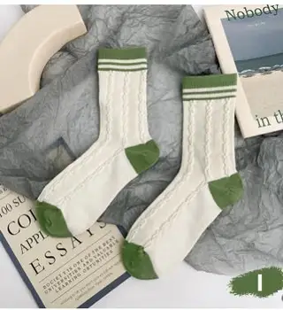 100 пар/лот, носки цвета Маття для японских девочек, Весенне-летние Носки для влюбленных, Зеленые Хлопчатобумажные носки в полоску оптом