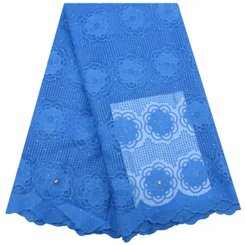 Новое Поступление Кружевной ткани Fairy Blue из африканского гипюрового Шнура, Высококачественная французская Кружевная ткань из молочного шелка с камнями для платьев 1420