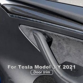 Отделка дверей для Tesla Модель 3 Модель Y Внутренняя Передняя Отделка из углеродного волокна ABS Накладка Украшение крышки Наклейка Модификация 2021-2023
