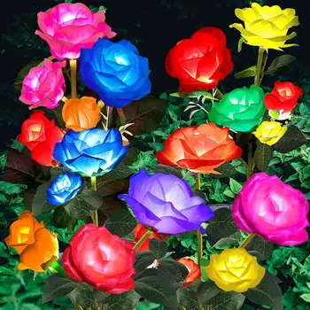 2 шт. Солнечные садовые фонари, розовые фонари IP65, водонепроницаемые светодиодные фонари для украшения ландшафта с 3 цветами розы для патио/двора/газона