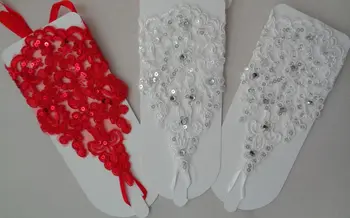 Пара красных/белых/цвета слоновой кости свадебных кружевных перчаток с бисером и цветочным узором для новобрачных