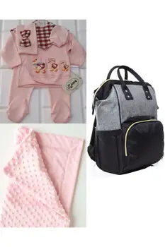 Функциональный рюкзак для мамы и ребенка, комплект для выхода из больницы из 100% хлопка И одеяло из нута, Хлопковый Розовый
