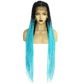 Синтетический сверхдлинный омбре черный синий плетеный парик с полным кружевом, хит продаж для женщин