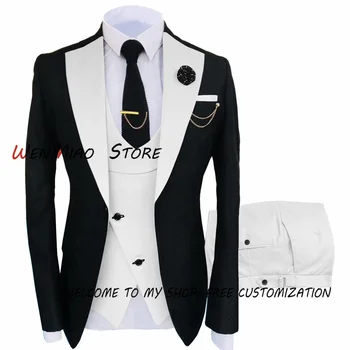 Мужской костюм из 3 предметов, свадебный смокинг жениха (блейзер + брюки + жилет), официальный пиджак, мужское платье, костюм homme
