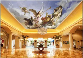 пользовательские 3D потолочные фрески обои Европейская мифическая фигура летящего ангела домашний декор 3d настенные фрески обои для гостиной
