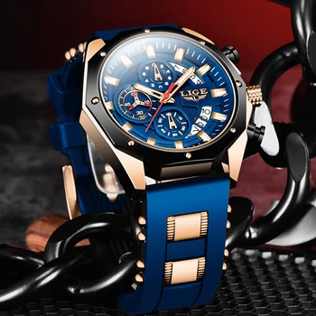 Новые мужские спортивные часы LIGE Silicagel, водонепроницаемые, со светящимся хронографом, лучший бренд класса люкс, кварцевые мужские часы Relogio Masculino