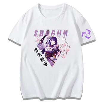 Футболка Genshin Impact Raiden Shogun, Женские Повседневные Летние футболки для девочек, Футболки больших Размеров, Белые Топы с коротким рукавом, Рубашки из 100% хлопка