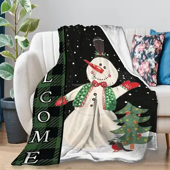 Yaoola Добро Пожаловать Рождественский Снеговик Санта Фланелевое Одеяло, Всесезонное Мягкое Уютное Плюшевое Покрывало для Кровати, подходит для Спальни, Гостиной, Дивана, Кушетки