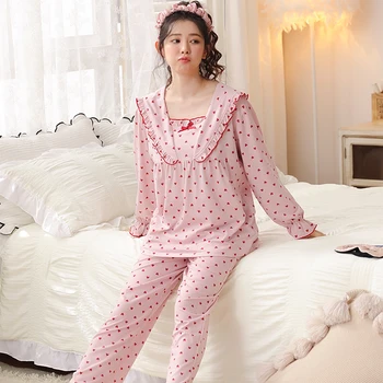 Весенне-осенний женский пижамный комплект с длинным рукавом, модальная женская одежда для сна M-4XL, ночное белье