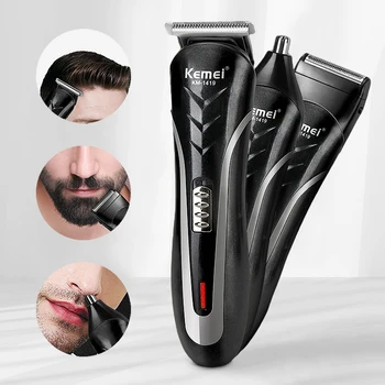 Электрический беспроводной триммер для волос Kemei 3 В 1, Машинки для стрижки бороды и носа, Профессиональная машинка для бритья, Мужской резак
