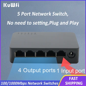 KuWFi Мини Гигабитный Сетевой Коммутатор 5 Портов 100 Мбит/с 1000 Мбит/с WAN LAN Порт Ethernet Концентратор для Домашней Камеры Безопасности ПК Компьютер