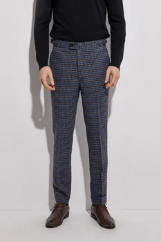 2020 Фланелевые брюки с манжетами, темно-синие мужские деловые брюки в клетку, приталенные, сшитые на заказ фланелевые брюки с боковыми регулировками