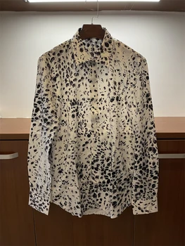 Демисезонный Новый Дизайнер Для Мужчин Высокое Качество С леопардовым Принтом 50% Шелковая Рубашка Топы Корректирующие C317