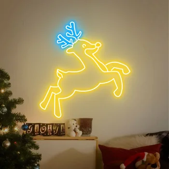 Рождественская светодиодная неоновая вывеска с животными, Анимированные светодиодные фонари, Декор стен, Милый Рождественский подарок, декор для вечеринки, ночник для спальни для детей и подростков