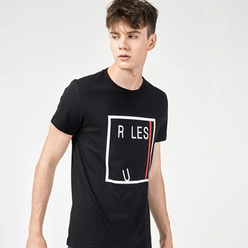 Летняя мужская футболка HELLEN & WOODY из черного хлопка с буквенным принтом, круглый вырез, короткий рукав, Трендовая нижняя рубашка