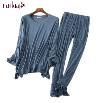 Удобная модальная хлопчатобумажная пижама, женский пижамный комплект с длинным рукавом, осенне-зимняя домашняя одежда, повседневные длинные брюки, пижама для сна, femme