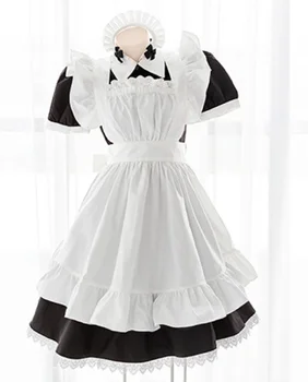 Черно-белое сшитое платье для сисси, униформа для Косплея