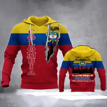 Пользовательское название Толстовка с капюшоном с 3D принтом Флага Колумбии, Повседневная Уличная толстовка, Винтажный Национальный герб, 3D Толстовка на молнии