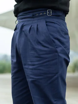 Мужские повседневные брюки Gurkha из чистого хлопка высокой плотности реактивной окраски темно-синего цвета, свободные зауженные капри с ботинками