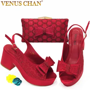Venus Chan/ 2022 Летние женские вечерние босоножки на платформе и массивном каблуке, Модные Свадебные туфли и сумки на высоком каблуке с бантом из страз