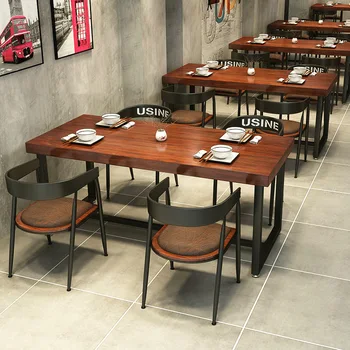 Повседневные обеденные столы и стулья для ресторана, винтажный стол из массива дерева, прямоугольный коммерческий стол для кофейни