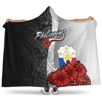 Филиппинское Полинезийское Одеяло С капюшоном, Герб С Белым Гибискусом, 3D-принтованное Носимое Одеяло Для Взрослых И Детей, Одеяло С капюшоном