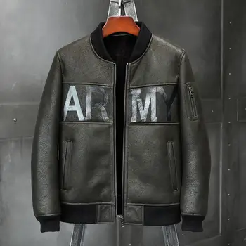 Мужское Армейское Зеленое пальто из Овечьей кожи, пальто из овчины, Мотоциклетная летная куртка B3, Бейсбольная форма