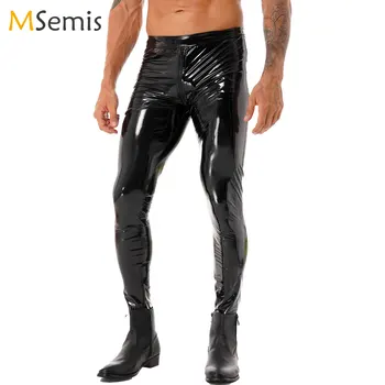 Мужские брюки из искусственной кожи в стиле панк Slim Fit Длинные обтягивающие леггинсы Металлические мотоциклетные байкерские брюки Pantalones Готические леггинсы